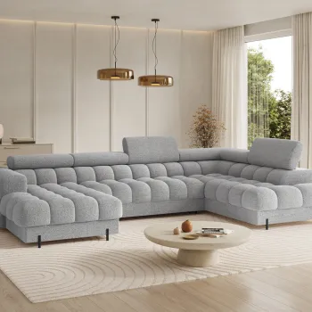 Coltar extensibil stanga 3 locuri ELTAP, LT-03ROY, Feraria, 358x202x93 cm, lemn/poliester, gri deschis imagine