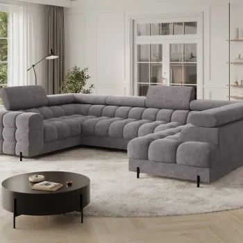 Coltar extensibil stanga 3 locuri ELTAP, LT-04AU, Fectory, 346x205x93 cm, lemn/poliester, gri inchis imagine