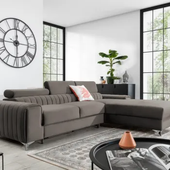 Coltar extensibil stanga 3 locuri ELTAP, LT-04LO, Grayson, 278x205x92 cm, lemn/poliester, gri imagine