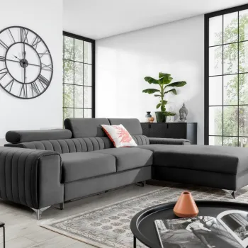 Coltar extensibil stanga 3 locuri ELTAP, LT-04NU, Grayson, 278x205x92 cm, lemn/poliester, gri imagine