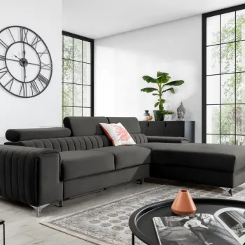 Coltar extensibil stanga 3 locuri ELTAP, LT-05NU, Grayson, 278x205x92 cm, lemn/poliester, gri inchis imagine