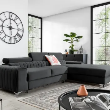 Coltar extensibil stanga 3 locuri ELTAP, LT-06NU, Grayson, 278x205x92 cm, lemn/poliester, gri inchis imagine