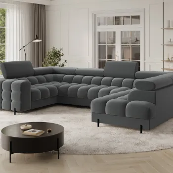 Coltar extensibil stanga 3 locuri ELTAP, LT-06SO, Fectory, 346x205x93 cm, lemn/poliester, gri inchis imagine