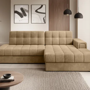 Coltar extensibil stanga 3 locuri ELTAP, LT-09MO, Blezalt, 240x150x82 cm, lemn/poliester, bej inchis imagine
