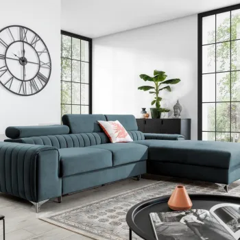 Coltar extensibil stanga 3 locuri ELTAP, LT-100VE, Grayson, 278x205x92 cm, lemn/poliester, albastru imagine