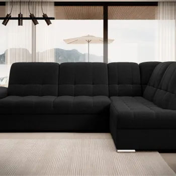 Coltar extensibil stanga 3 locuri ELTAP, LT-10FL, Sado, 272x192x95 cm, lemn/poliester, negru imagine