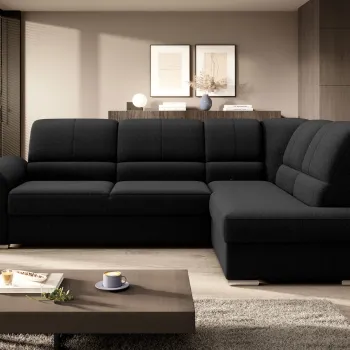 Coltar extensibil stanga 3 locuri ELTAP, LT-10FL, Siber, 270x186x93 cm, lemn/poliester, negru imagine