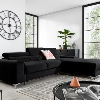 Coltar extensibil stanga 3 locuri ELTAP, LT-10VE, Grayson, 278x205x92 cm, lemn/poliester, negru imagine