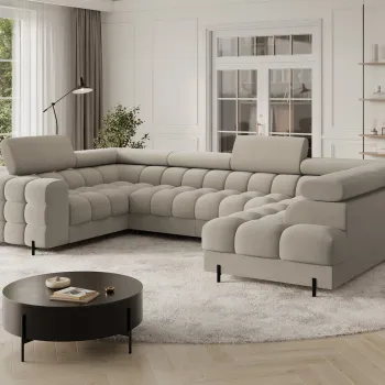 Coltar extensibil stanga 3 locuri ELTAP, LT-18AU, Fectory, 346x205x93 cm, lemn/poliester, bej imagine