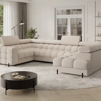 Coltar extensibil stanga 3 locuri ELTAP, LT-18CAL, Fectory, 346x205x93 cm, lemn/poliester, bej deschis imagine