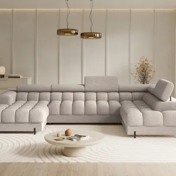 Coltar extensibil stanga 3 locuri ELTAP, LT-18ROY, Feraria, 358x202x93 cm, lemn/poliester, bej deschis imagine