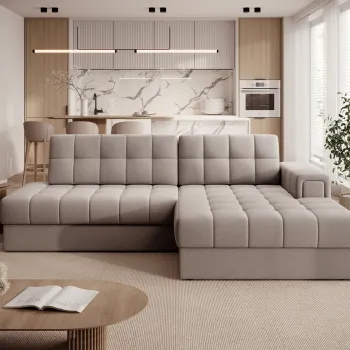 Coltar extensibil stanga 3 locuri ELTAP, LT-18SO, Blezalt, 240x150x82 cm, lemn/poliester, bej deschis imagine