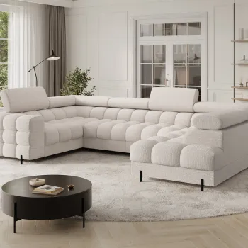 Coltar extensibil stanga 3 locuri ELTAP, LT-20BAF, Fectory, 346x205x93 cm, lemn/poliester, bej deschis imagine