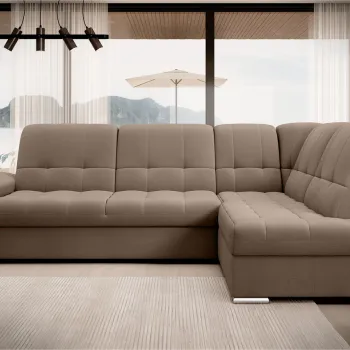 Coltar extensibil stanga 3 locuri ELTAP, LT-20NU, Sado, 272x192x95 cm, lemn/poliester, maro deschis imagine