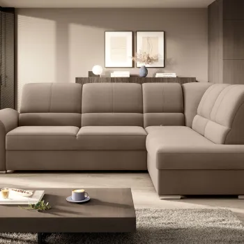 Coltar extensibil stanga 3 locuri ELTAP, LT-20NU, Siber, 270x186x93 cm, lemn/poliester, maro deschis imagine