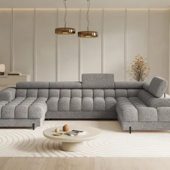 Coltar extensibil stanga 3 locuri ELTAP, LT-20PEL, Feraria, 358x202x93 cm, lemn/poliester, gri imagine