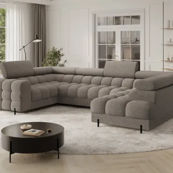 Coltar extensibil stanga 3 locuri ELTAP, LT-20ROY, Fectory, 346x205x93 cm, lemn/poliester, maro imagine