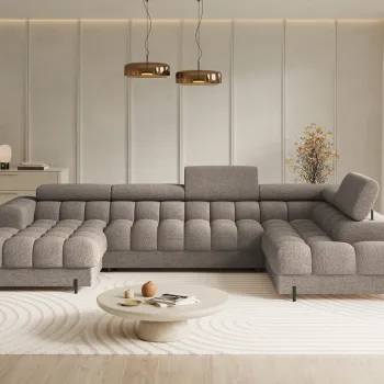 Coltar extensibil stanga 3 locuri ELTAP, LT-20ROY, Feraria, 358x202x93 cm, lemn/poliester, bej inchis imagine