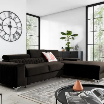 Coltar extensibil stanga 3 locuri ELTAP, LT-22NU, Grayson, 278x205x92 cm, lemn/poliester, maro inchis imagine