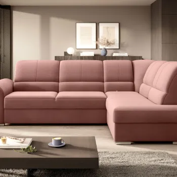 Coltar extensibil stanga 3 locuri ELTAP, LT-24NU, Siber, 270x186x93 cm, lemn/poliester, roz imagine