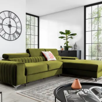 Coltar extensibil stanga 3 locuri ELTAP, LT-33LO, Grayson, 278x205x92 cm, lemn/poliester, verde olive imagine