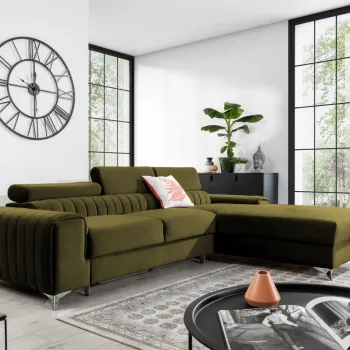 Coltar extensibil stanga 3 locuri ELTAP, LT-33NU, Grayson, 278x205x92 cm, lemn/poliester, verde olive imagine