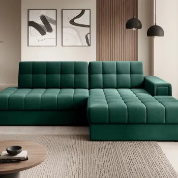 Coltar extensibil stanga 3 locuri ELTAP, LT-35LU, Blezalt, 240x150x82 cm, lemn/poliester, verde inchis imagine
