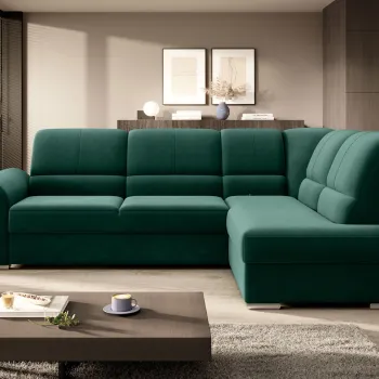 Coltar extensibil stanga 3 locuri ELTAP, LT-35LU, Siber, 270x186x93 cm, lemn/poliester, verde inchis imagine