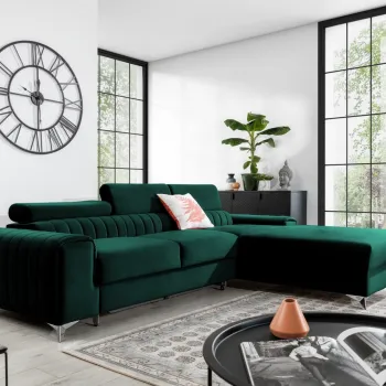 Coltar extensibil stanga 3 locuri ELTAP, LT-35NU, Grayson, 278x205x92 cm, lemn/poliester, verde inchis imagine