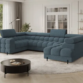 Coltar extensibil stanga 3 locuri ELTAP, LT-40JAF, Fectory, 346x205x93 cm, lemn/poliester, albastru imagine