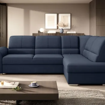 Coltar extensibil stanga 3 locuri ELTAP, LT-40PO, Siber, 270x186x93 cm, lemn/poliester, albastru inchis imagine