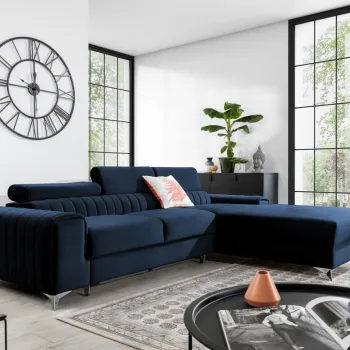 Coltar extensibil stanga 3 locuri ELTAP, LT-79MO, Grayson, 278x205x92 cm, lemn/poliester, albastru inchis imagine