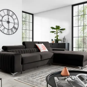 Coltar extensibil stanga 3 locuri ELTAP, LT-97RIV, Grayson, 278x205x92 cm, lemn/poliester, gri inchis imagine