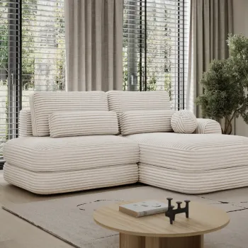 Coltar extensibil stanga 3 locuri ELTAP, Ripeli, 217x175x96 cm, lemn/catifea din poliester, alb imagine