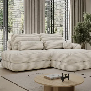 Coltar extensibil stanga 3 locuri ELTAP, Ripeli, 217x175x96 cm, lemn/catifea din poliester, bej deschis imagine