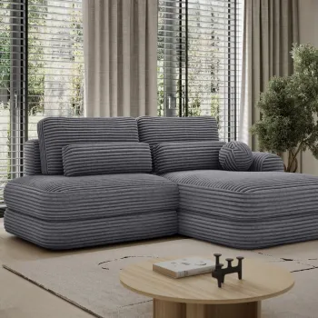 Coltar extensibil stanga 3 locuri ELTAP, Ripeli, 217x175x96 cm, lemn/catifea din poliester, gri inchis imagine
