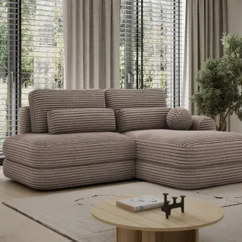 Coltar extensibil stanga 3 locuri ELTAP, Ripeli, 217x175x96 cm, lemn/catifea din poliester, maro deschis imagine