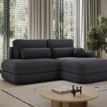 Coltar extensibil stanga 3 locuri ELTAP, Ripeli, 217x175x96 cm, lemn/catifea din poliester, negru imagine