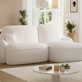 Coltar extensibil stanga 3 locuri ELTAP, Tesalia, 240x150x93 cm, lemn/tesatura boucle, alb imagine