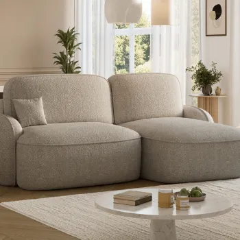Coltar extensibil stanga 3 locuri ELTAP, Tesalia, 240x150x93 cm, lemn/tesatura boucle, bej inchis imagine