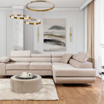 Coltar extensibil stanga 4 locuri, ELTAP, Anton, 272x203x85 cm, lemn/poliester, bej deschis imagine