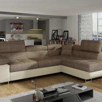 Coltar extensibil stanga 4 locuri, ELTAP, Anton, 272x203x85 cm, lemn/poliester, bej inchis/bej deschis imagine