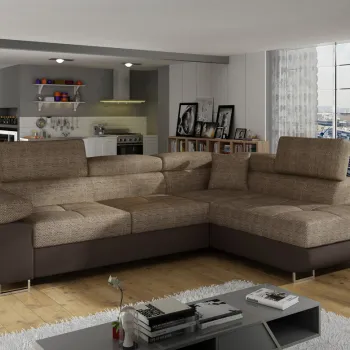 Coltar extensibil stanga 4 locuri, ELTAP, Anton, 272x203x85 cm, lemn/poliester, bej/maro imagine