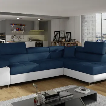 Coltar extensibil stanga 4 locuri, ELTAP, Anton, 272x203x85 cm, lemn/poliester, bleumarin/alb imagine