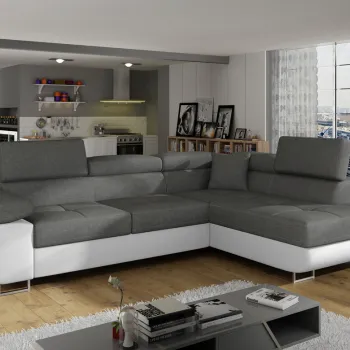 Coltar extensibil stanga 4 locuri, ELTAP, Anton, 272x203x85 cm, lemn/poliester, gri/alb imagine