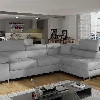 Coltar extensibil stanga 4 locuri, ELTAP, Anton, 272x203x85 cm, lemn/poliester, gri deschis imagine