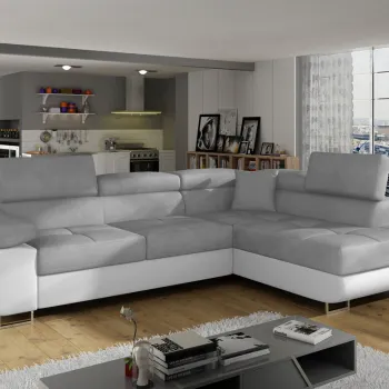 Coltar extensibil stanga 4 locuri, ELTAP, Anton, 272x203x85 cm, lemn/poliester, gri deschis/alb imagine