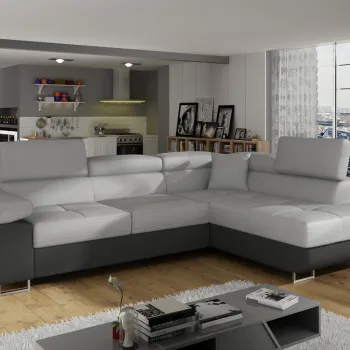 Coltar extensibil stanga 4 locuri, ELTAP, Anton, 272x203x85 cm, lemn/poliester, gri deschis/gri inchis imagine