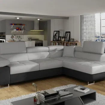 Coltar extensibil stanga 4 locuri, ELTAP, Anton, 272x203x85 cm, lemn/poliester, gri deschis/negru imagine