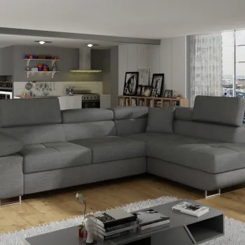 Coltar extensibil stanga 4 locuri, ELTAP, Anton, 272x203x85 cm, lemn/poliester, gri inchis imagine